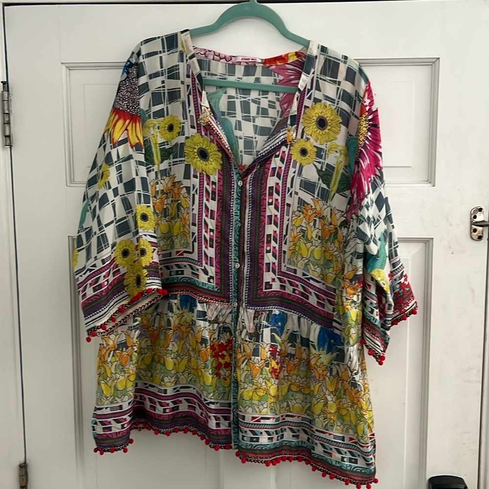 Johnny Was Silk Blouse XXL